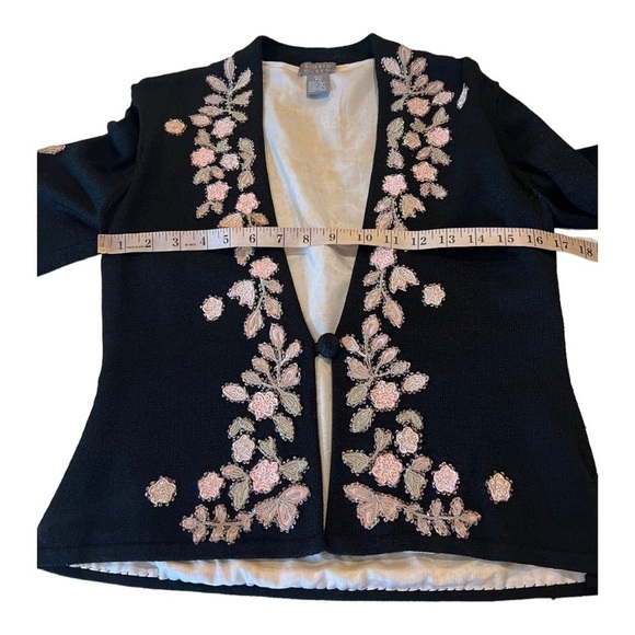 Sigrid Olsen Beaded Floral Pink Black HeavyKnit Cardigan Size SP Vintage’02 - Picture 11 of 16
